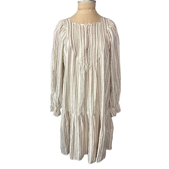 Elizabeth and James Boho Lagen Western Ivory Burgundy Striped Dress Size Small - Picture 4 of 5